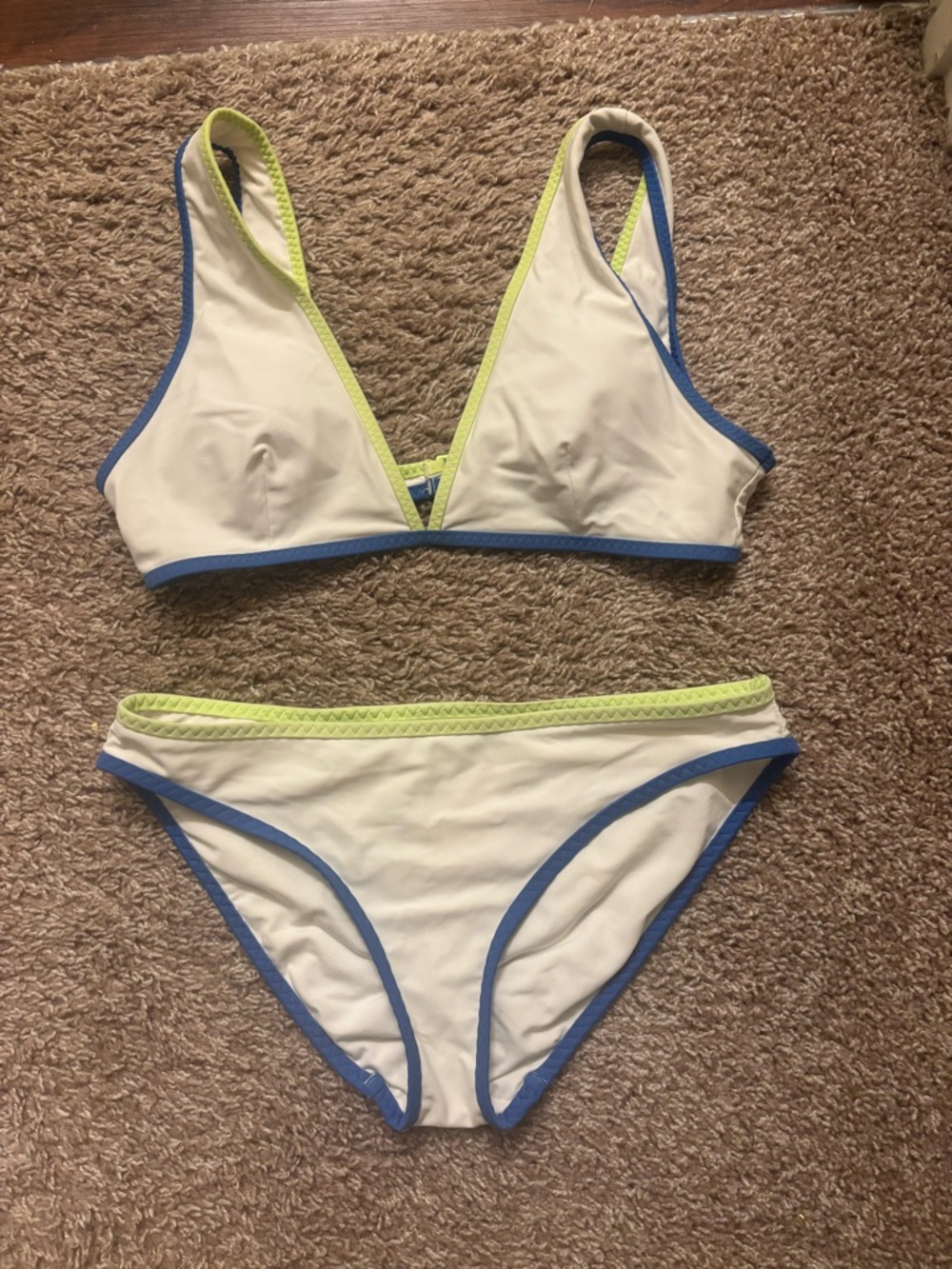 aerie White Bikini with Blue & Lime Trim